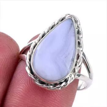 Кольцо из натурального голубого кружевного агата с драгоценным камнем из стерлингового серебра 925 пробы S.9 g6E24