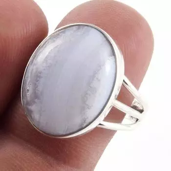 Кольцо из натурального голубого кружевного агата, ручная работа, чистое серебро 925 пробы, размер 8 R9j48