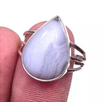 Кольцо из натурального голубого кружевного агата с драгоценным камнем из стерлингового серебра 925 пробы S.9 K8M48