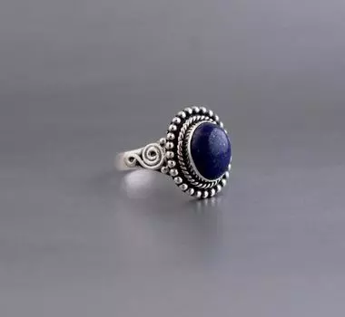Кольцо из натурального голубого золота с лазуритом и серебряным камнем 925 пробы Us 4 синий