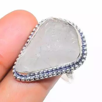 Кольцо из натурального хрусталя, необработанный драгоценный камень, стерлинговое серебро 925 пробы, размер 11 S0P53