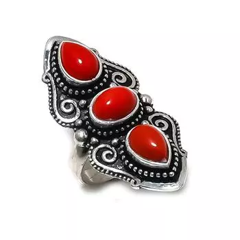 Кольцо из натурального итальянского красного коралла из стерлингового серебра 925 пробы, размер 5,5 A5L43