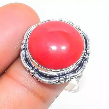 Кольцо из натурального итальянского красного коралла, стерлингового серебра 925 пробы, размер 8 D8Q15