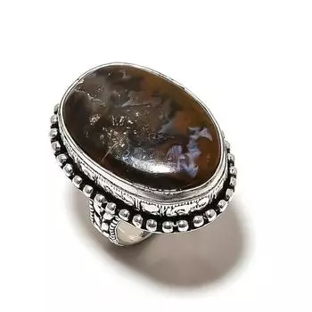 Кольцо из натурального камня Габбро, ручная работа, серебро 925 пробы, размер 10 m8v72