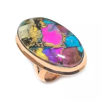 Кольцо из натурального колючего устричного камня ручной работы из меди, размер 6,5 J6w10