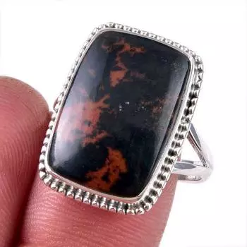 Кольцо из натурального красного дерева и обсидиана, размер 10, 925 пробы, стерлинговое серебро c3P32