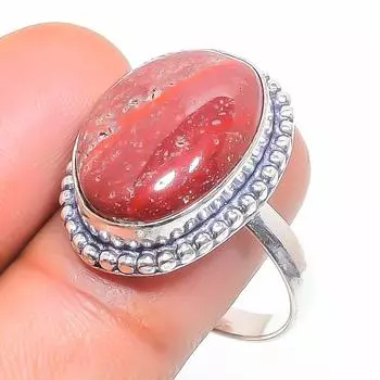 Кольцо из натурального красного речного яшмы из стерлингового серебра 925 пробы, размер 10 c3i57