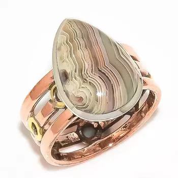 Кольцо из натурального кружевного агата Crezy Lace Agate, двухцветное, из стерлингового серебра 925 пробы, размер 9,5 W6B31