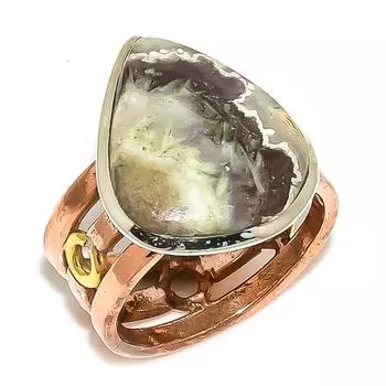 Кольцо из натурального кружевного агата Crazy Lace Agate, двухцветное, стерлинговое серебро 925 пробы, размер 7,5 Q8Z35