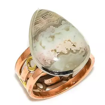 Кольцо из натурального кружевного агата Crazy Lace Agate, двухцветное, из стерлингового серебра 925 пробы, размер 8,5, b2G82
