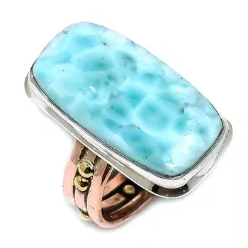 Кольцо из натурального ларимара из стерлингового серебра 925 пробы в двухцветном исполнении S.7 V3w36
