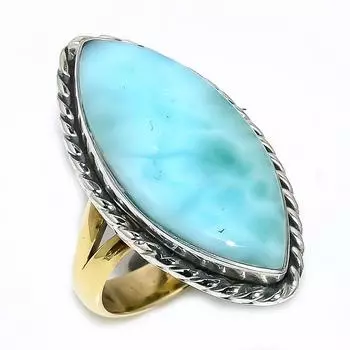 Кольцо из натурального ларимара из стерлингового серебра 925 пробы в двухцветном исполнении S.8 t2c82
