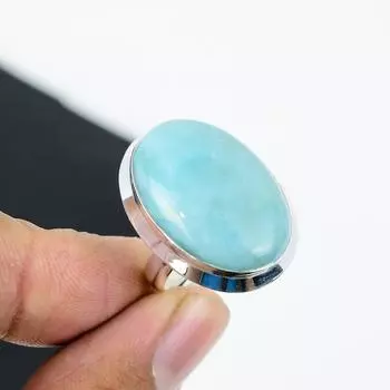 Кольцо из натурального ларимара, регулируемое, из стерлингового серебра 925 пробы — подходит для размеров США от 6 до 11 — украшения ручной работы в стиле бохо для женщин и мужчин, праздничные наряды в подарок Adjustable зелёный