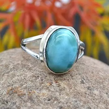 Кольцо из натурального ларимара с драгоценным камнем Кольцо из стерлингового серебра 925 пробы Камень ручной работы Ювелирные изделия из твердого камня для женщин - 5,08 г 5 синий