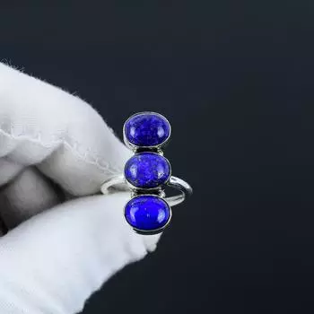 Кольцо из натурального лазурита, регулируемое, из стерлингового серебра 925 пробы — подходит для размеров США от 6 до 10 — украшения ручной работы в стиле бохо для женщин и мужчин, подарки на День святого Валентина Adjustable синий