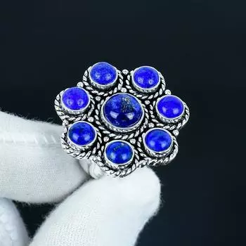 Кольцо из натурального лазурита ручной работы из серебра 925 пробы - Кольцо в богемном стиле - Украшения бохо ручной работы для женщин и мужчин, подарки для вечеринок US 4 синий
