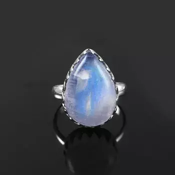 Кольцо из натурального лунного камня, стерлинговое серебро 925 пробы, массивные ювелирные изделия, драгоценный камень грушевидной формы ручной работы 5 серебряный