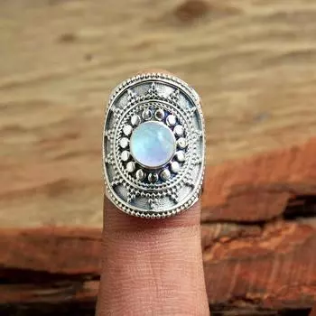 Кольцо из натурального лунного камня, кольцо ручной работы, серебро 925 пробы, ювелирные изделия из камня, эффектное кольцо 5 белый