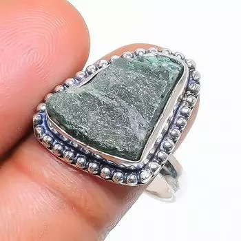 Кольцо из натурального малахита, необработанный драгоценный камень, стерлинговое серебро 925 пробы, размер 9 D5d50