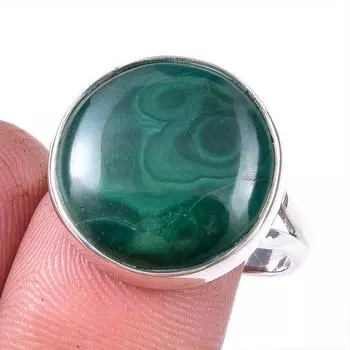 Кольцо из натурального малахита, стерлингового серебра 925 пробы, размер 9, k0j75