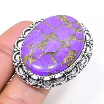 Кольцо из натурального медного чароита, стерлингового серебра 925 пробы, размер 9 N4j46