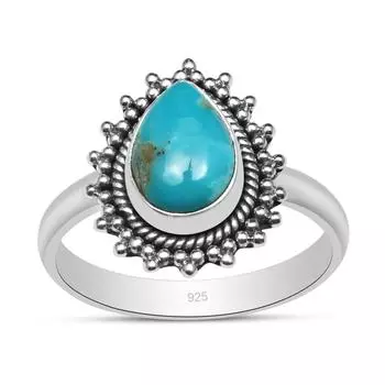 Кольцо из натурального медного камня с бирюзой, серебро 925 пробы, эффектное кольцо, драгоценный камень груша, ювелирные изделия ручной работы, подарок на Пасху 7.5 синий