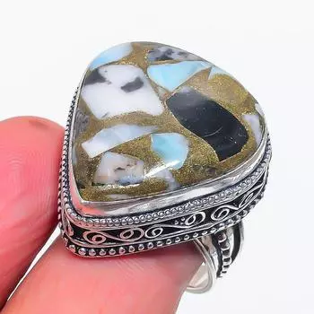 Кольцо из натурального медного ларимара, стерлингового серебра 925 пробы, размер 9 n4U29