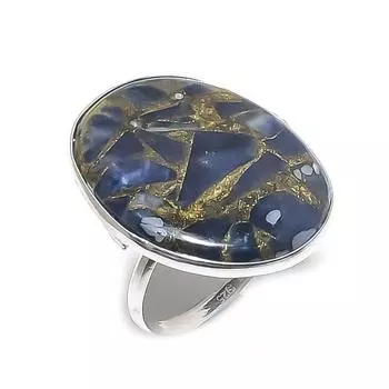 Кольцо из натурального медного содалита, драгоценный камень, стерлинговое серебро 925 пробы, размер 9, a9Q36