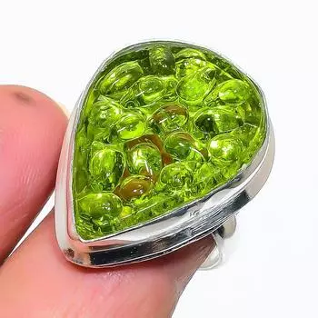 Кольцо из натурального молдавитового кварца, драгоценный камень, стерлинговое серебро 925 пробы, размер 7,5 R9s37