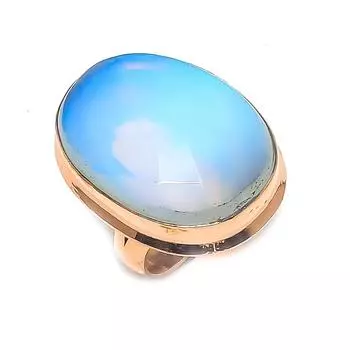 Кольцо из натурального молочного опала с драгоценным камнем ручной работы из меди, размер 7, m4t12