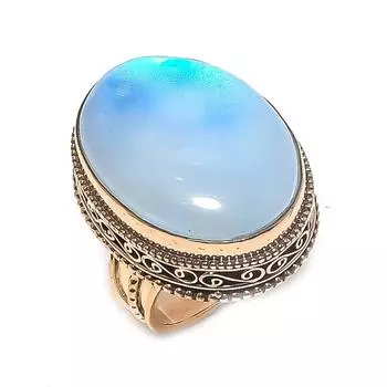 Кольцо из натурального молочного опала с драгоценным камнем ручной работы из меди, размер 6,5 B1z70