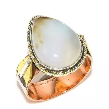 Кольцо из натурального монтанского агата с двухцветным серебряным камнем 925 пробы S.9.5 c8I77