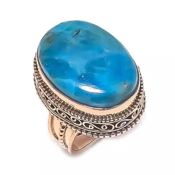 Кольцо из натурального неоново-голубого апатита с драгоценным камнем ручной работы из меди, размер 7 l9H10