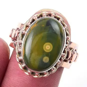 Кольцо из натурального океанического яшмы с драгоценным камнем из стерлингового серебра 925 пробы в двух тонах S.7 C0H99