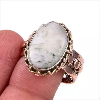 Кольцо из натурального опала с дендритом, двухцветное, из стерлингового серебра 925 пробы S.10 b3I26