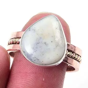 Кольцо из натурального опала с дендритом, стерлингового серебра 925 пробы, двухцветное, размер 10 O2W76