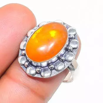 Кольцо из натурального оранжевого триплетного опала из стерлингового серебра 925 пробы, размер 7 p4q25