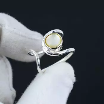 Кольцо из натурального перламутра, регулируемое, из стерлингового серебра 925 пробы - подходит для размеров США от 6 до 10 - украшения ручной работы в стиле бохо для женщин и мужчин, подарки на День святого Валентина Adjustable белый