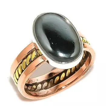 Кольцо из натурального пирита и агата, двухцветное, стерлинговое серебро 925 пробы, размер 7,5 D0z47