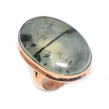 Кольцо из натурального пренита, медное, ручной работы, размер 7, n2G47