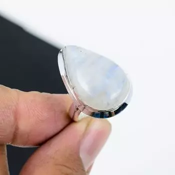 Кольцо из натурального радужного лунного камня, регулируемое, из стерлингового серебра 925 пробы — подходит для размеров США от 6 до 11 — украшения ручной работы в стиле бохо для женщин и мужчин, подарки на день рождения Adjustable белый