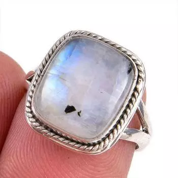 Кольцо из натурального радужного лунного камня 925 пробы, размер 5,5 o3J12