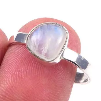 Кольцо из натурального радужного лунного камня ручной работы из чистого серебра 925 пробы, размер 9 L1d61