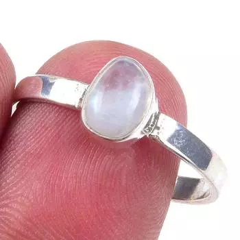 Кольцо из натурального радужного лунного камня ручной работы из чистого серебра 925 пробы, размер 10 n3t64