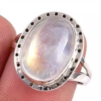 Кольцо из натурального радужного лунного камня 925 пробы, размер 7,5 L0c44