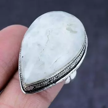 Кольцо из натурального радужного лунного камня ручной работы из серебра 925 пробы, размер 8 M8U23