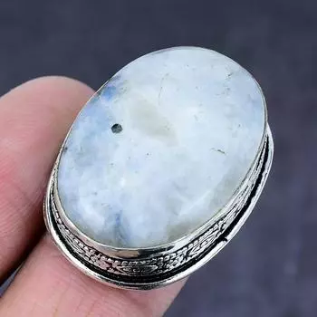 Кольцо из натурального радужного лунного камня ручной работы из серебра 925 пробы, размер 7 O7t53