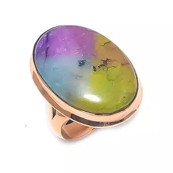 Кольцо из натурального радужного солнечного кварца с драгоценным камнем ручной работы из меди, размер 7 s3E61