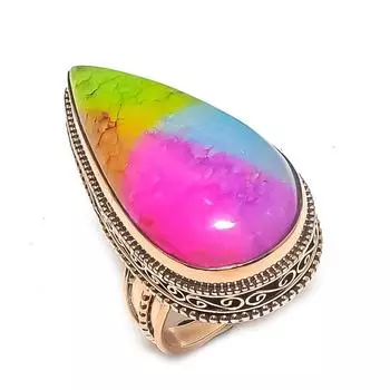 Кольцо из натурального радужного солнечного кварца с драгоценным камнем ручной работы из меди, размер 8 J6p38
