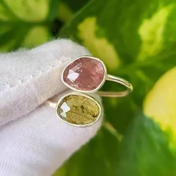 Кольцо из натурального розово-зеленого турмалина с огранкой «роза» из стерлингового серебра 925 пробы, размер 11,25 США, A 94 11.25 US